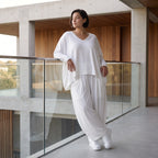 Zeitlose Weiß Ballonhose im Lagenlook Oversize sehr luftig mit Leinenoptik sommerlich