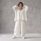 Creme Ballonhose im Lagenlook leger Oversize mit Leinengefühl zeitlos ausgefallen soft