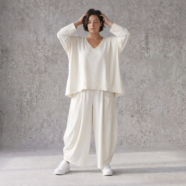 Creme Ballonhose im Lagenlook leger Oversize mit Leinengefühl zeitlos ausgefallen soft