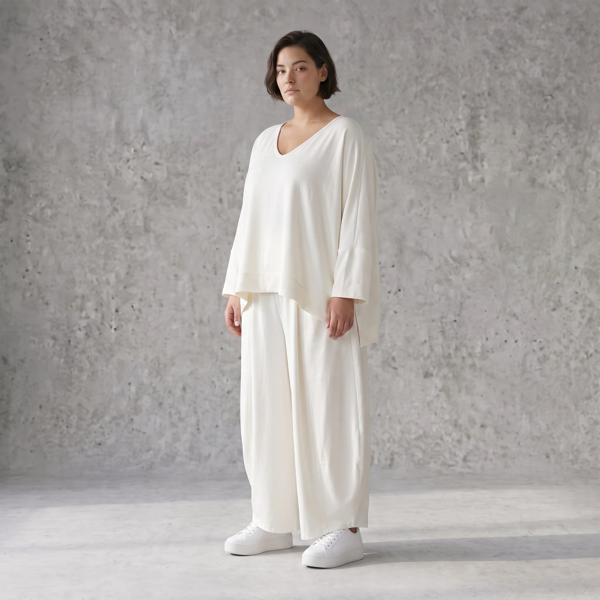 Creme Ballonhose im Lagenlook leger Oversize mit Leinengefühl zeitlos ausgefallen soft