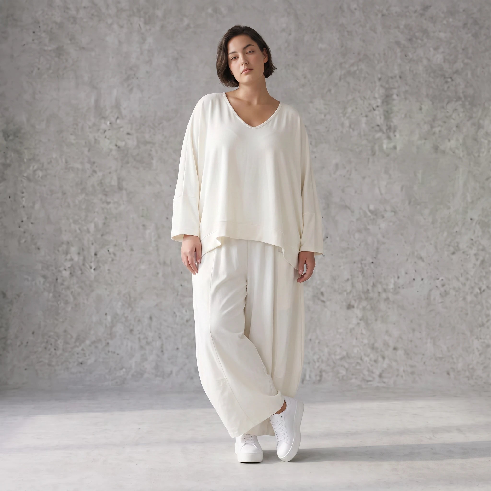 Creme Ballonhose im Lagenlook leger Oversize mit Leinengefühl zeitlos ausgefallen soft