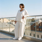 Creme Ballonhose im Lagenlook leger Oversize mit Leinengefühl zeitlos ausgefallen soft
