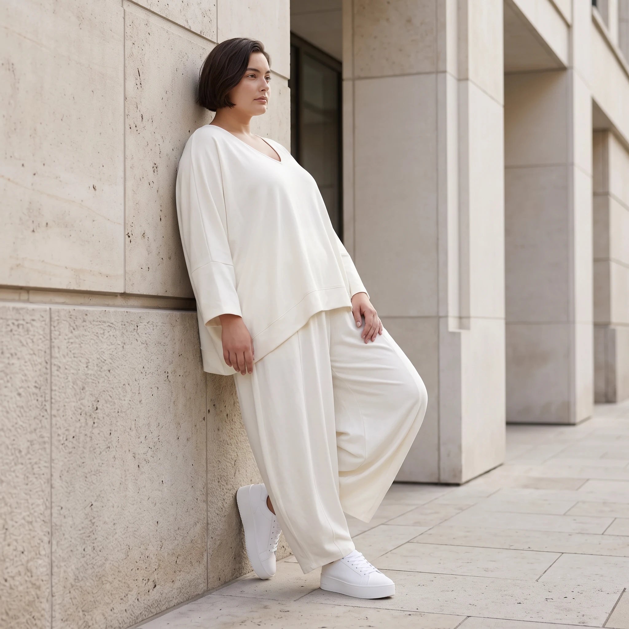 Creme Ballonhose im Lagenlook leger Oversize mit Leinengefühl zeitlos ausgefallen soft
