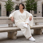 Creme Ballonhose im Lagenlook leger Oversize mit Leinengefühl zeitlos ausgefallen soft