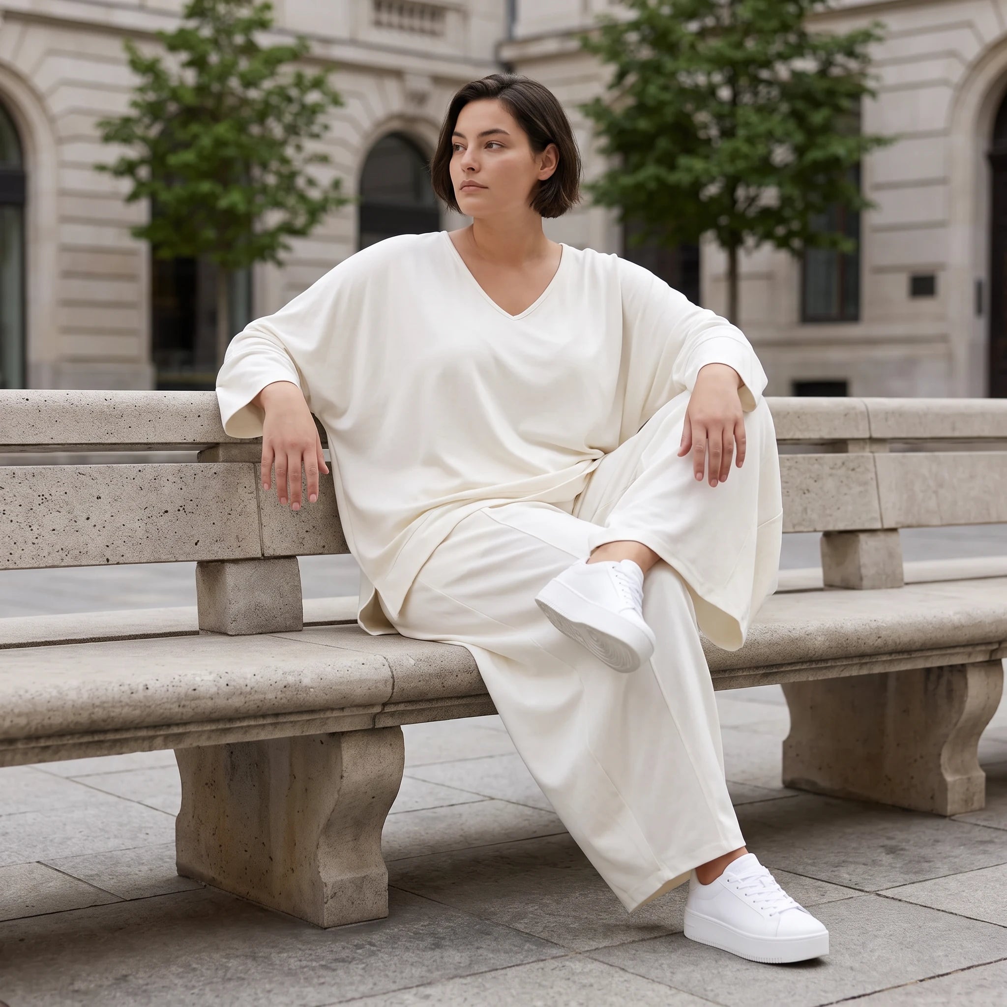 Creme Ballonhose im Lagenlook leger Oversize mit Leinengefühl zeitlos ausgefallen soft