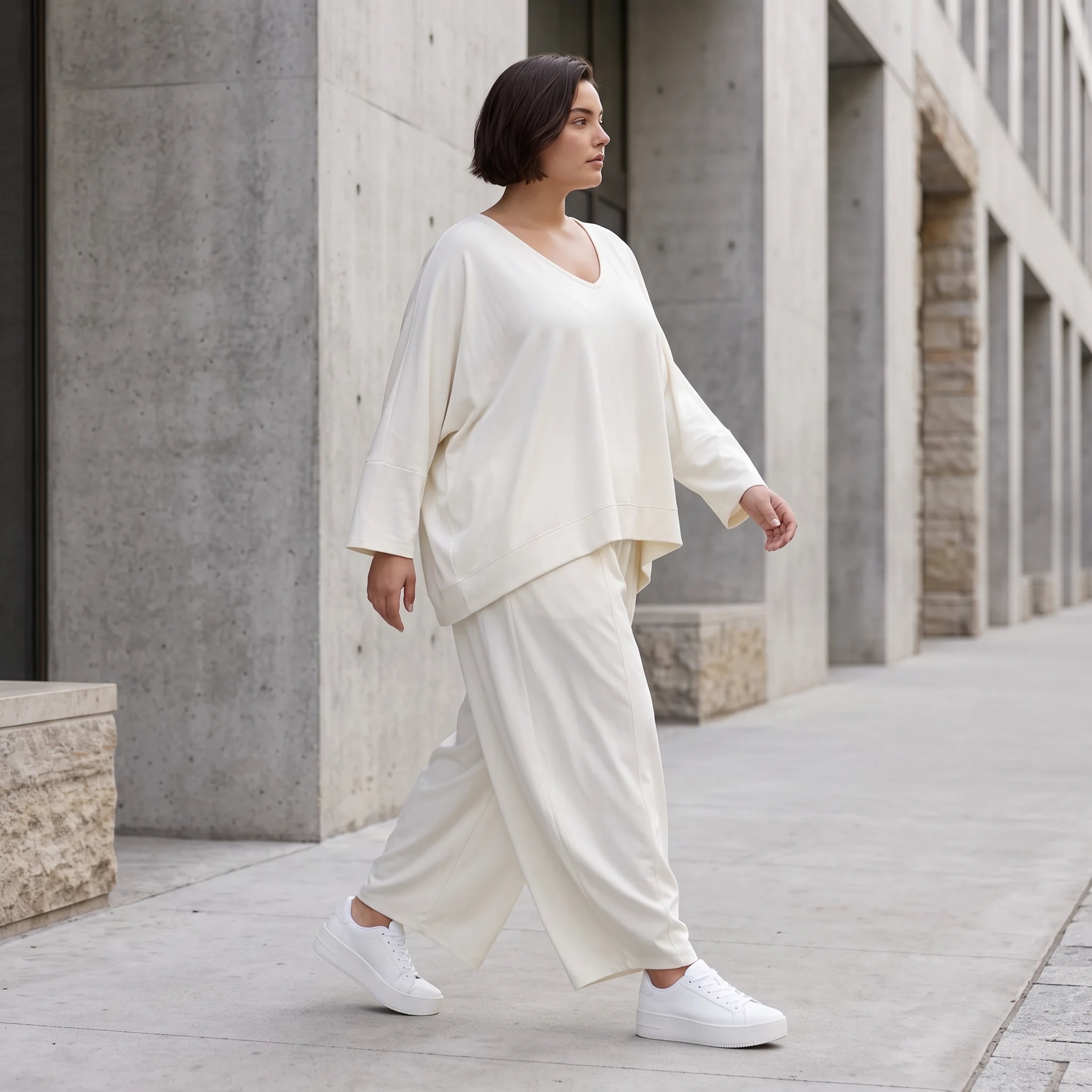 Creme Ballonhose im Lagenlook leger Oversize mit Leinengefühl zeitlos ausgefallen soft
