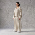 Beige Leinenlook Ballonhose Oversize leger ausgefallen zeitlos mit Crashstruktur weich