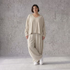Beige Leinenlook Ballonhose Oversize leger ausgefallen zeitlos mit Crashstruktur weich