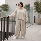 Beige Leinenlook Ballonhose Oversize leger ausgefallen zeitlos mit Crashstruktur weich