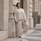 Beige Leinenlook Ballonhose Oversize leger ausgefallen zeitlos mit Crashstruktur weich