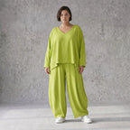 Ballonhose Apfelgrün fliessend neu Lagenlook Oversized lässig zeitlos bequem weites Bein