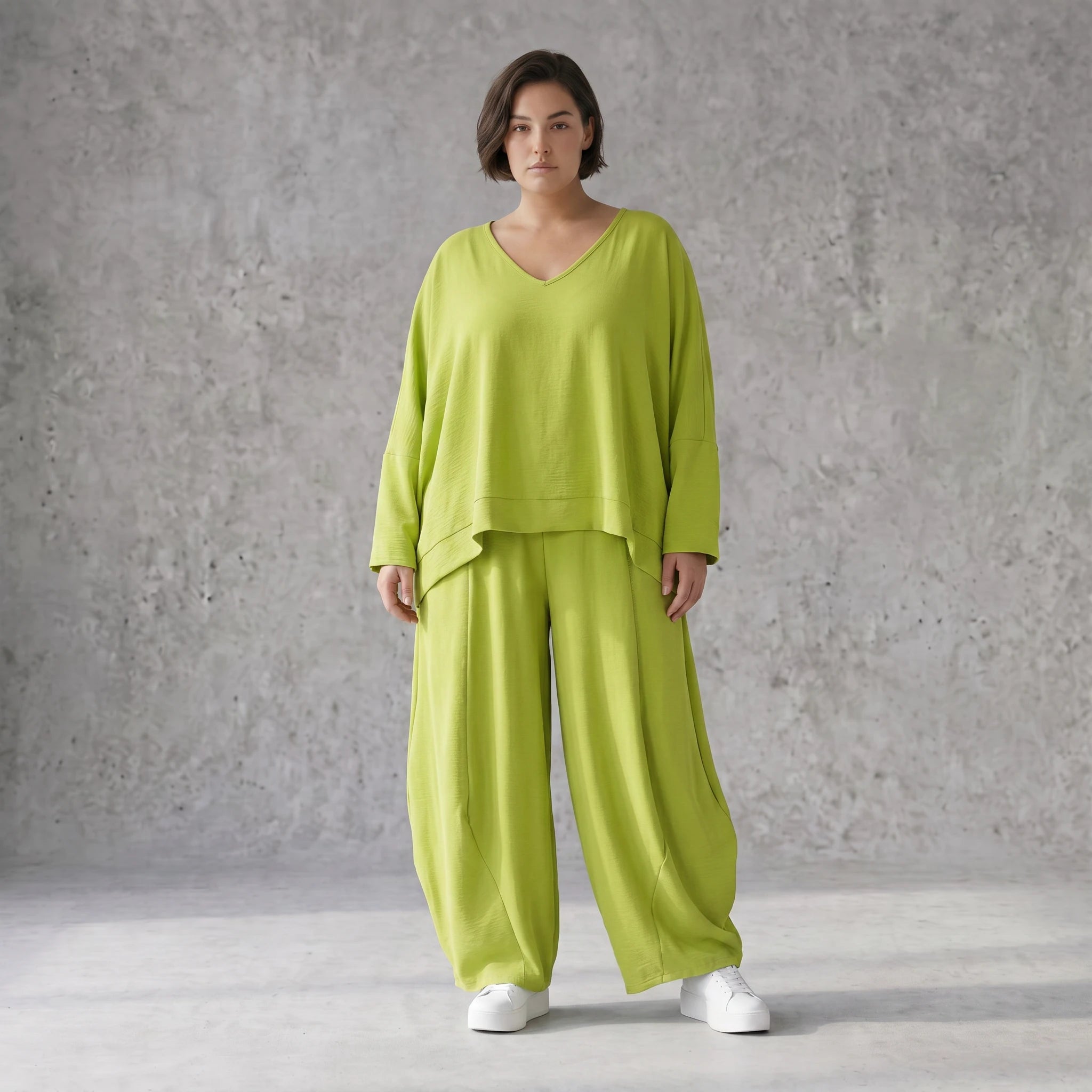 Ballonhose Apfelgrün fliessend neu Lagenlook Oversized lässig zeitlos bequem weites Bein
