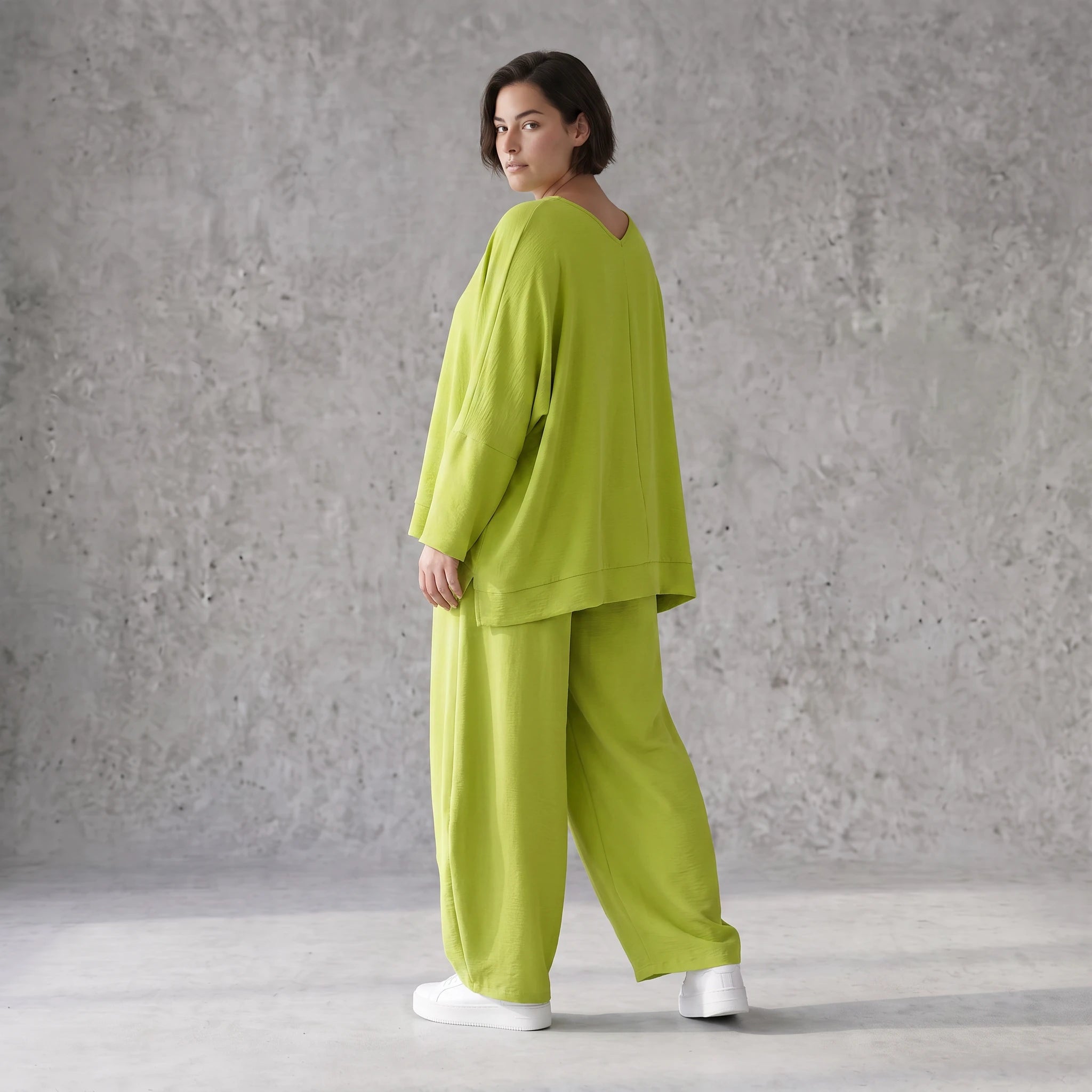 Ballonhose Apfelgrün fliessend neu Lagenlook Oversized lässig zeitlos bequem weites Bein