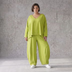 Ballonhose Apfelgrün fliessend neu Lagenlook Oversized lässig zeitlos bequem weites Bein