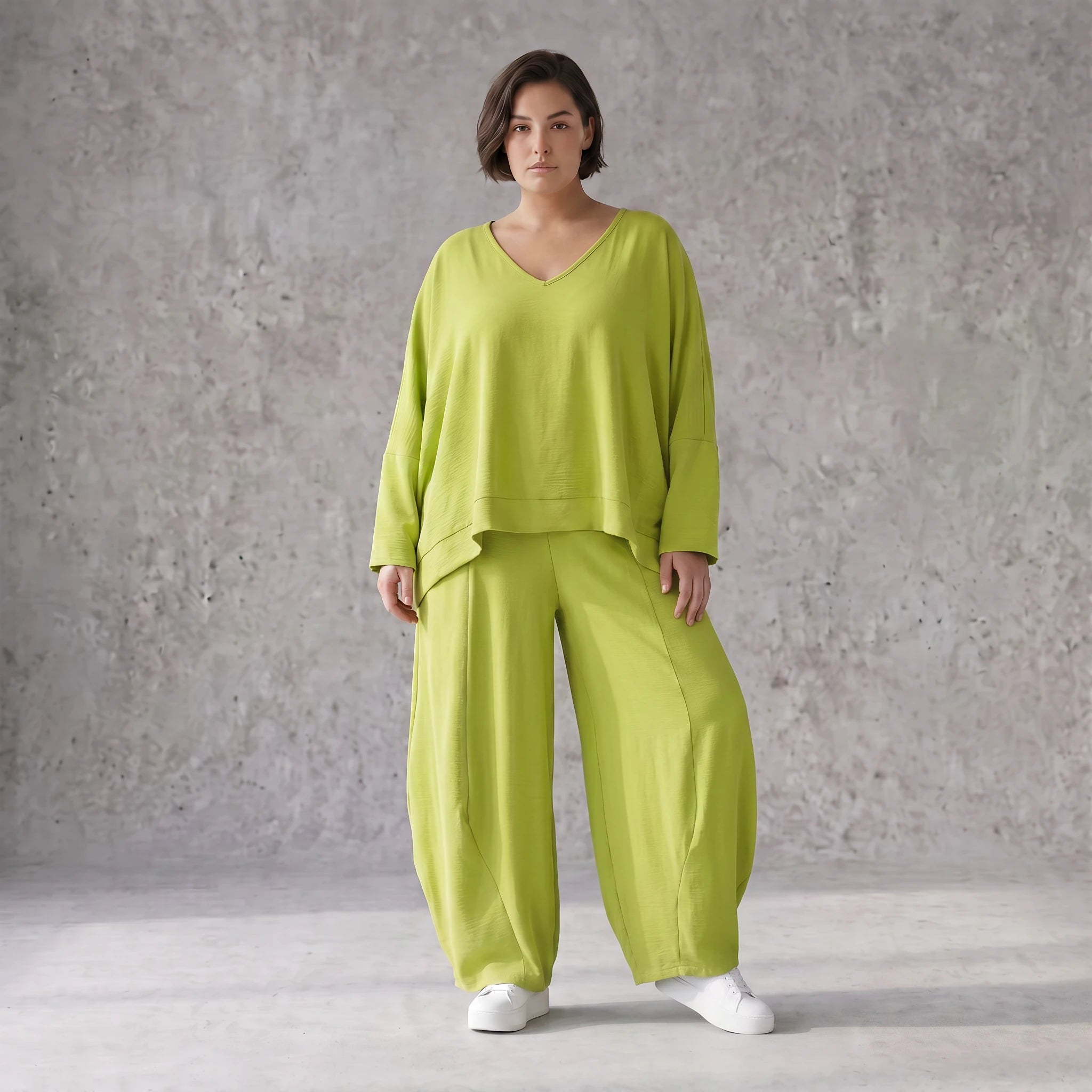 Ballonhose Apfelgrün fliessend neu Lagenlook Oversized lässig zeitlos bequem weites Bein
