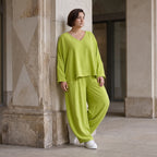 Ballonhose Apfelgrün fliessend neu Lagenlook Oversized lässig zeitlos bequem weites Bein