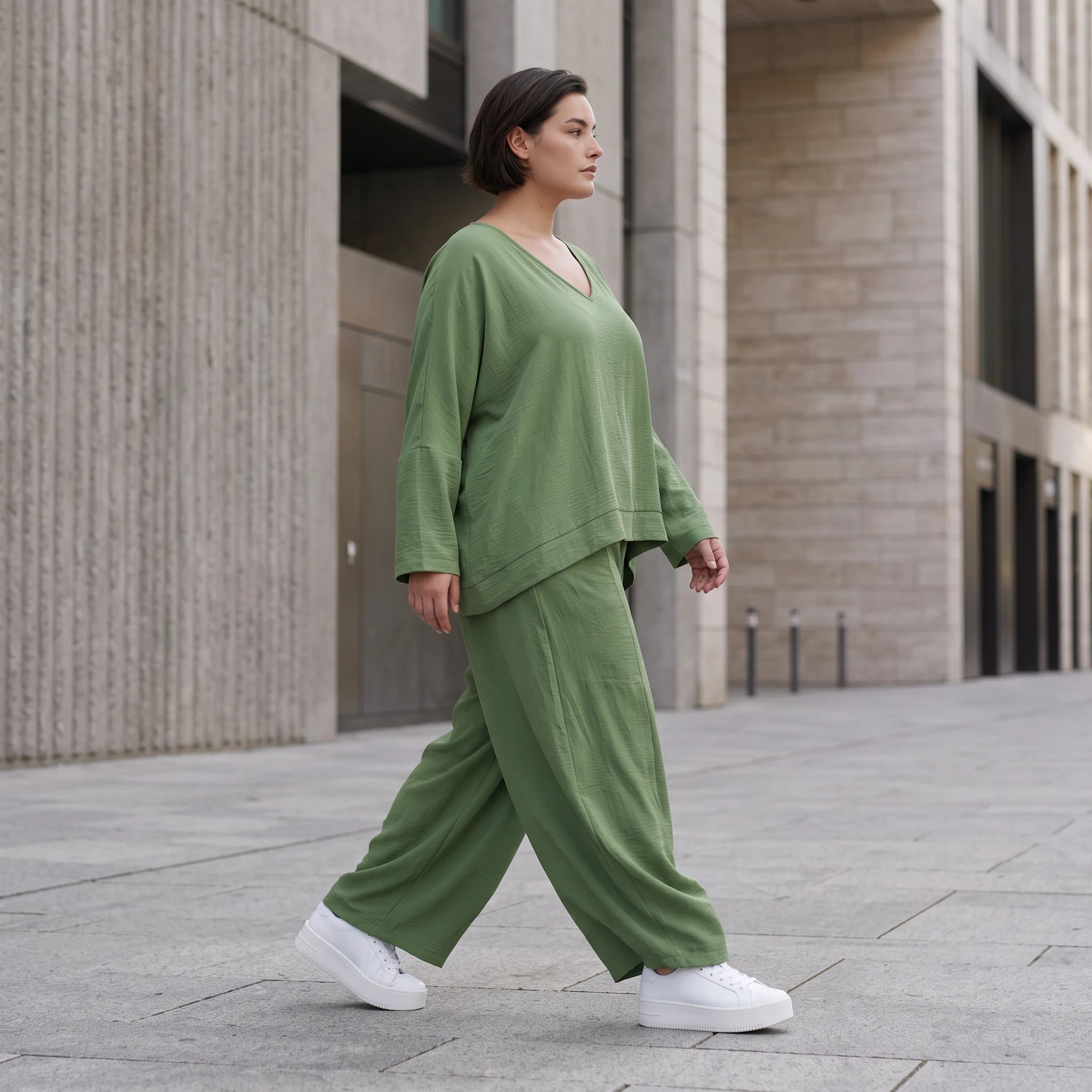 Locker geschnitten Oversize Ballonhose Khaki im Lagenlook aus Leinen luftig zeitlos soft