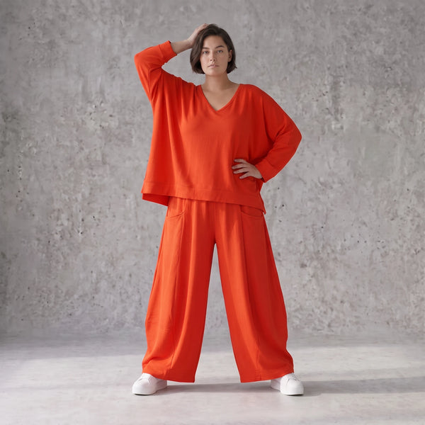 Zeitlose Oversize Ballonhose in Hellrot mit luftigem Leinenlook leger ausgefallen modern