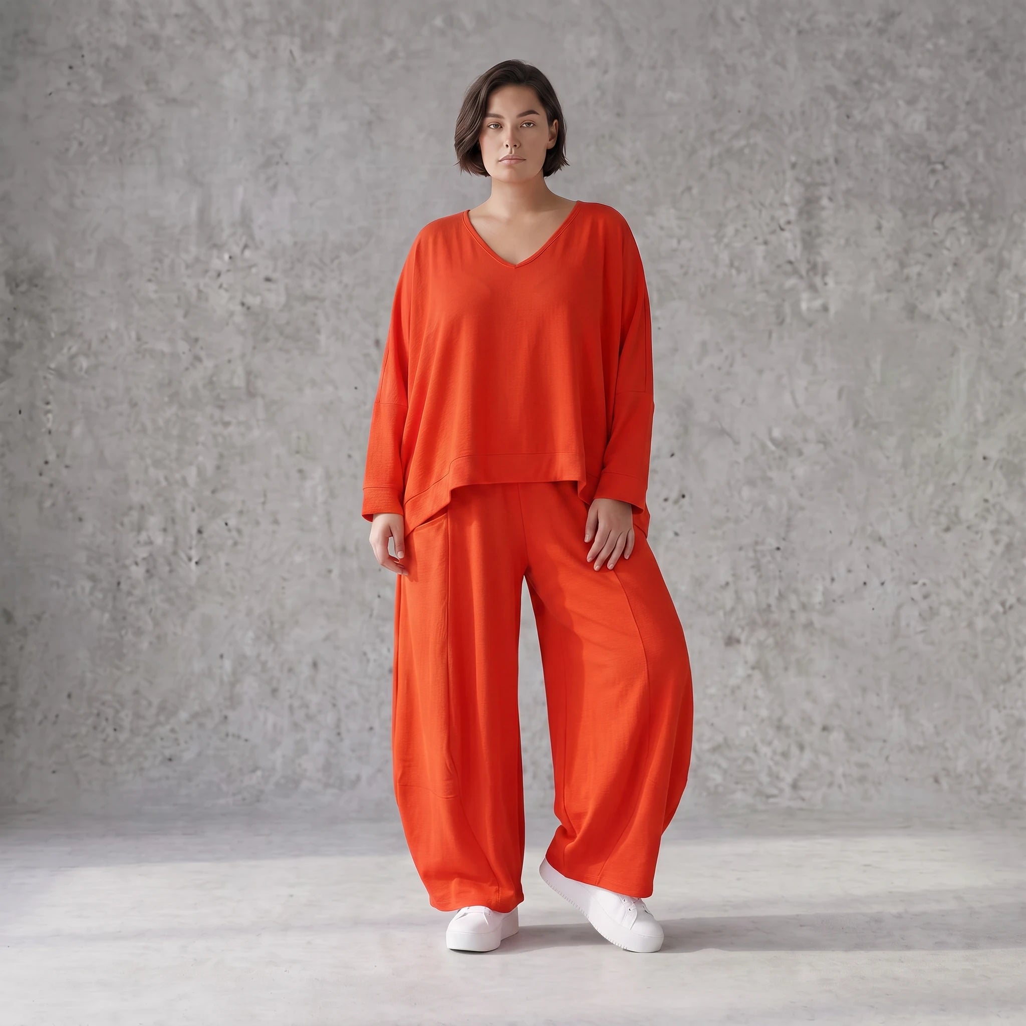 Zeitlose Oversize Ballonhose in Hellrot mit luftigem Leinenlook leger ausgefallen modern
