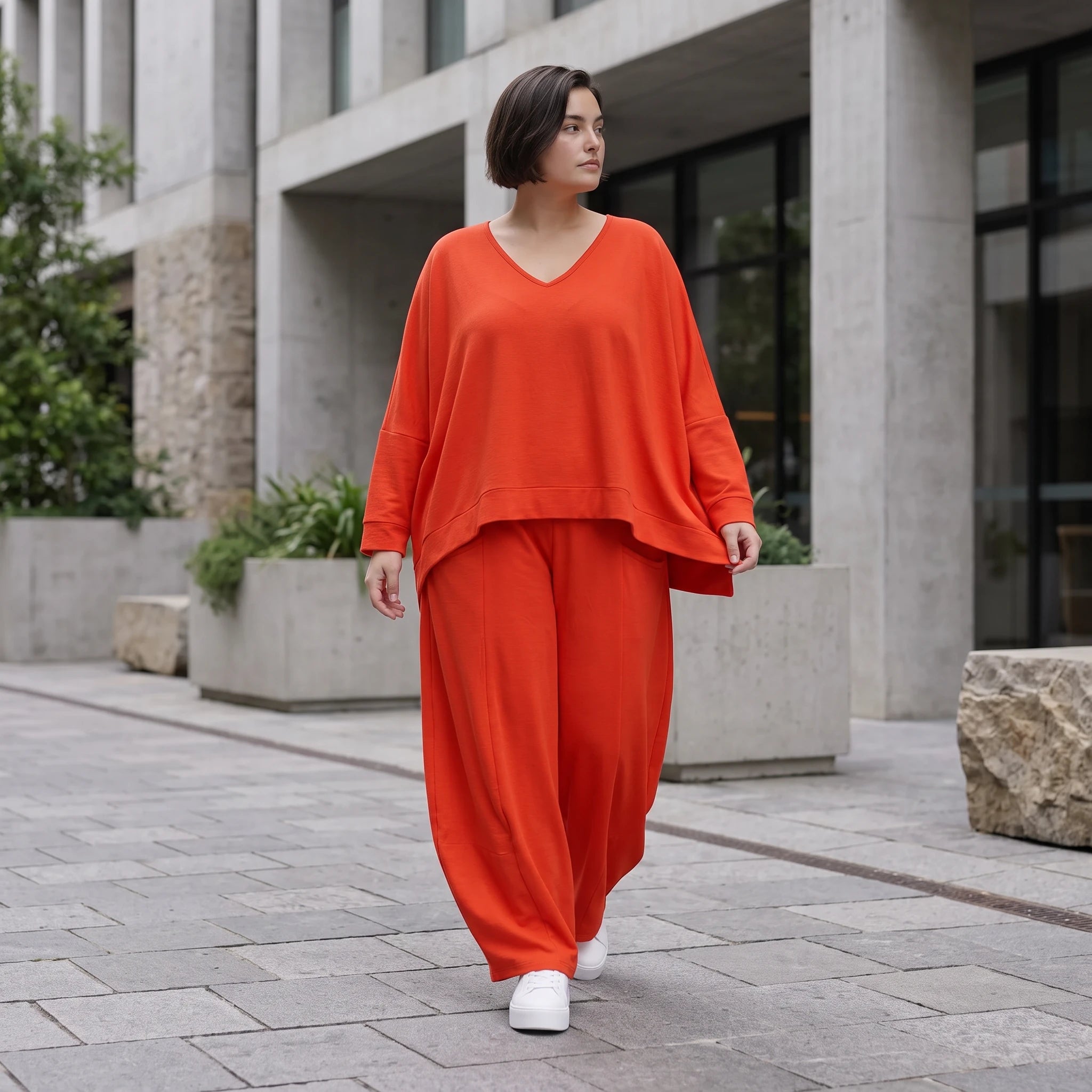 Zeitlose Oversize Ballonhose in Hellrot mit luftigem Leinenlook leger ausgefallen modern