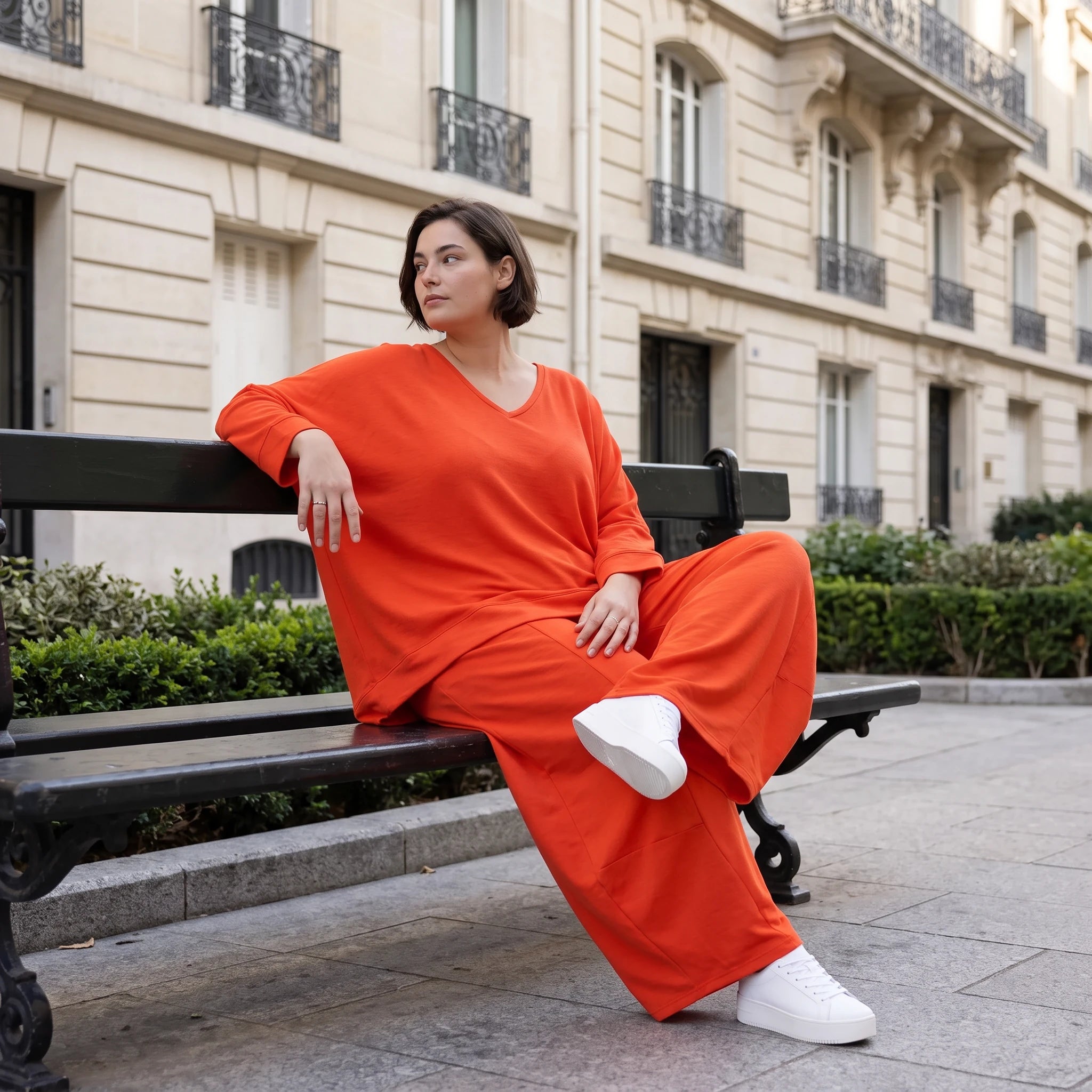 Zeitlose Oversize Ballonhose in Hellrot mit luftigem Leinenlook leger ausgefallen modern