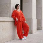 Zeitlose Oversize Ballonhose in Hellrot mit luftigem Leinenlook leger ausgefallen modern