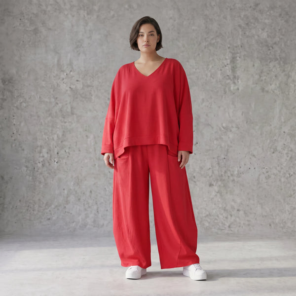 Fuchsia Ballonhose in Leinenoptik Oversize Lagenlook leger ausgefallen zeitlos mit Look