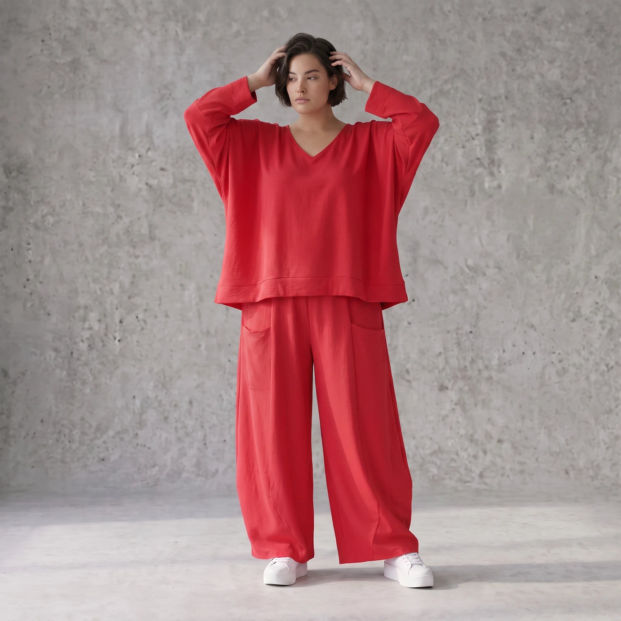 Fuchsia Ballonhose in Leinenoptik Oversize Lagenlook leger ausgefallen zeitlos mit Look