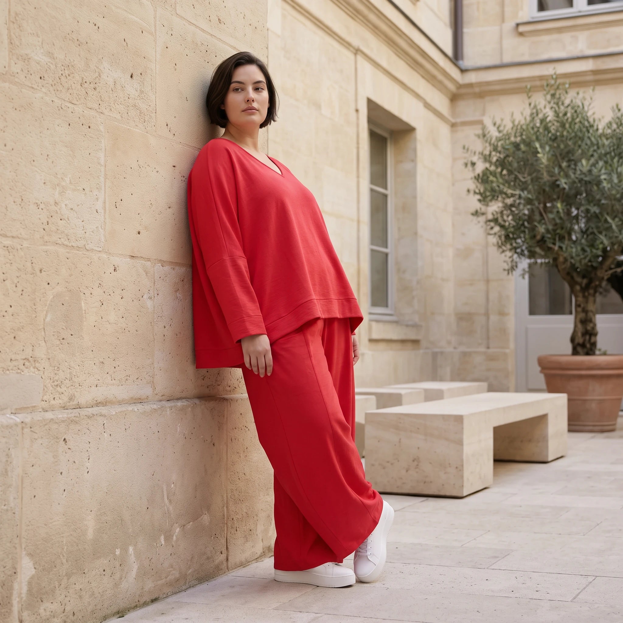 Fuchsia Ballonhose in Leinenoptik Oversize Lagenlook leger ausgefallen zeitlos mit Look