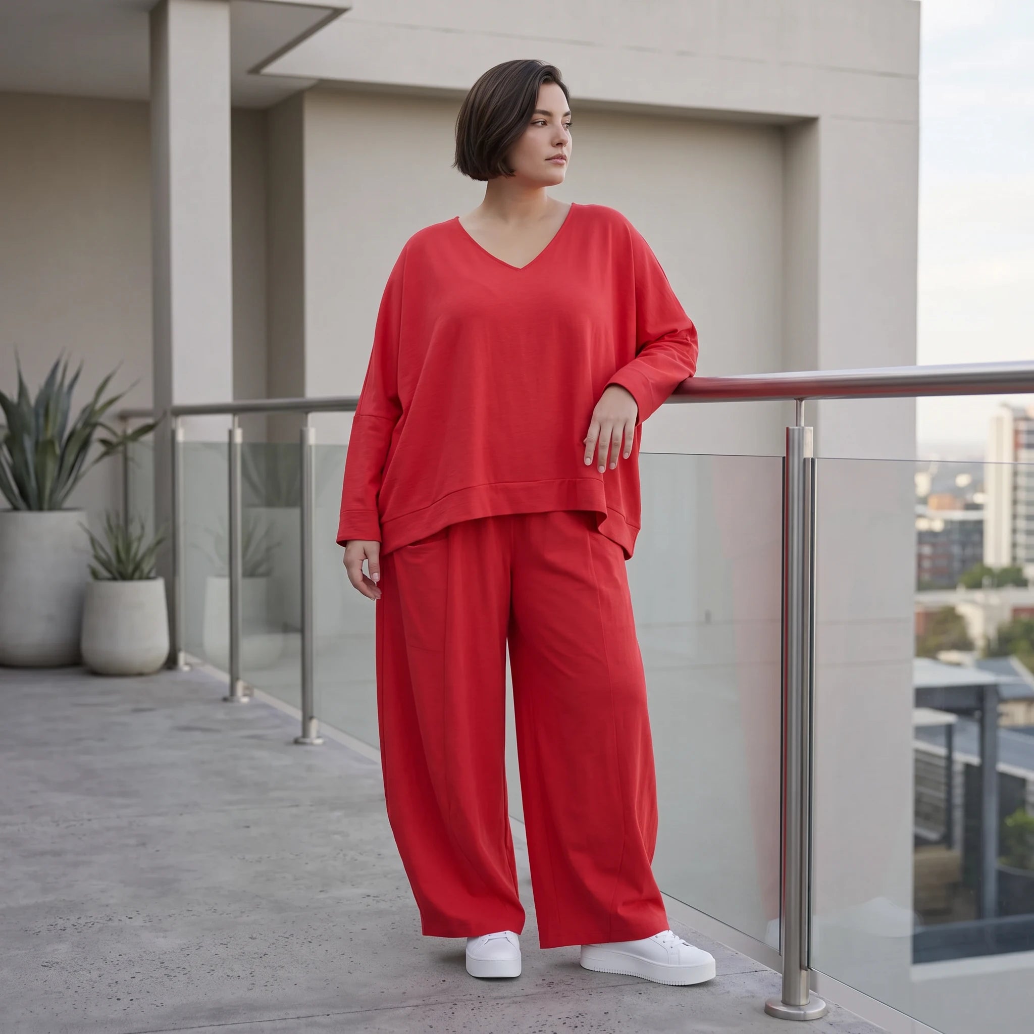 Fuchsia Ballonhose in Leinenoptik Oversize Lagenlook leger ausgefallen zeitlos mit Look