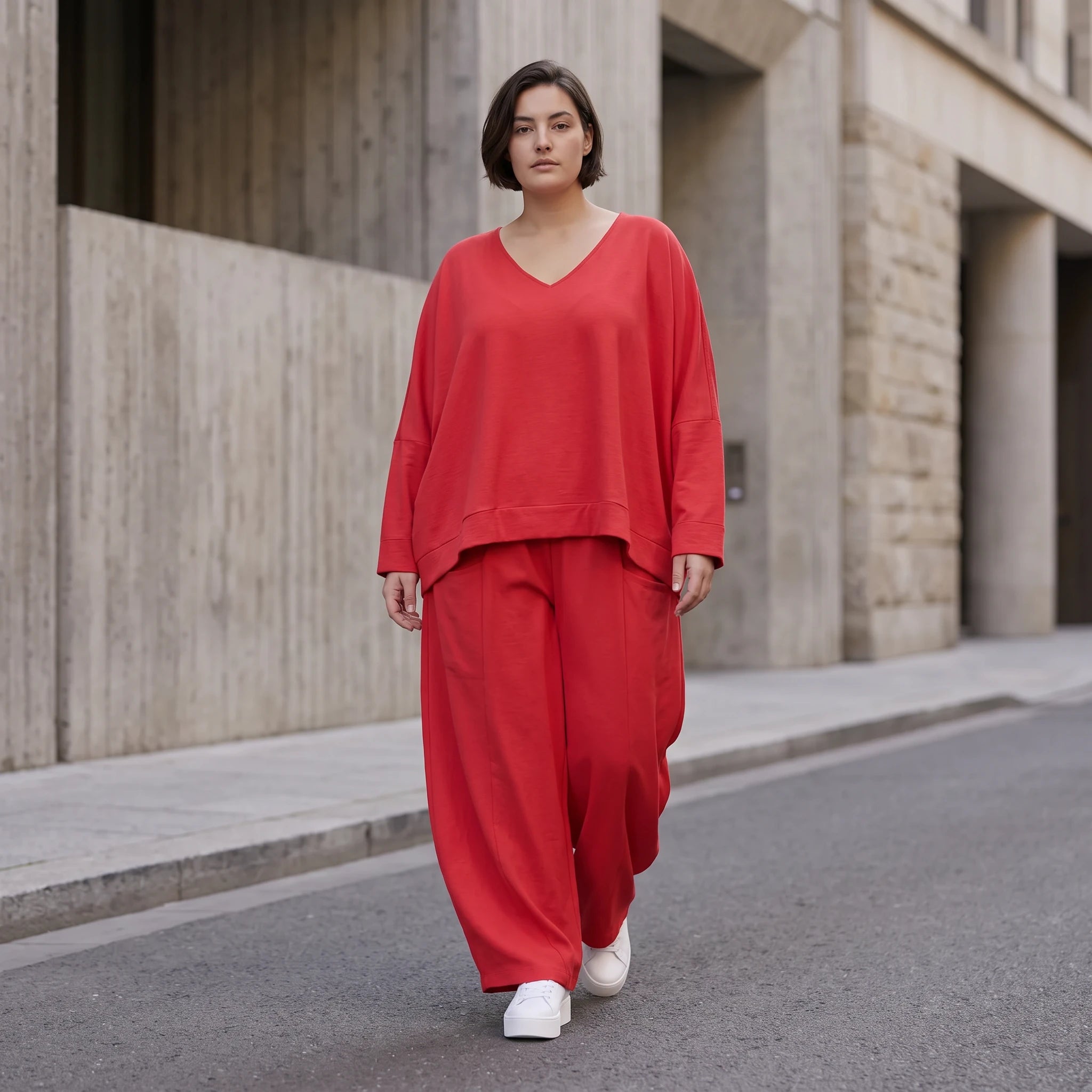 Fuchsia Ballonhose in Leinenoptik Oversize Lagenlook leger ausgefallen zeitlos mit Look