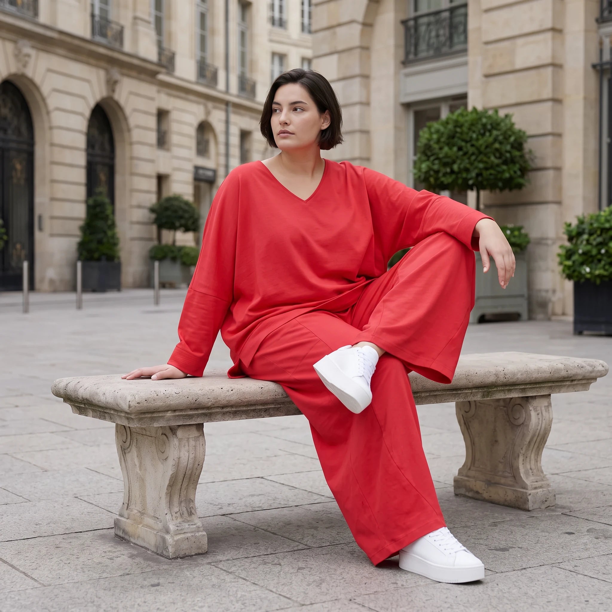 Fuchsia Ballonhose in Leinenoptik Oversize Lagenlook leger ausgefallen zeitlos mit Look
