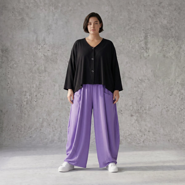 Flieder Ballonhose Leinenmix Oversize Lagenlook leger zeitlos weich fliessend sehr modern