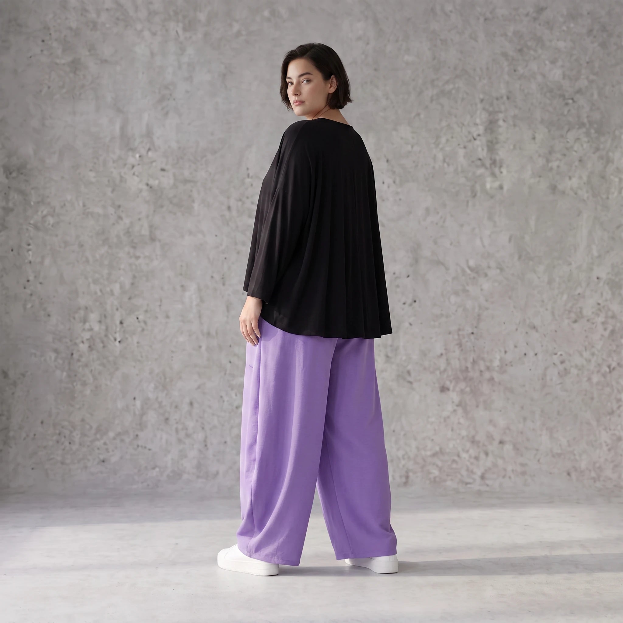 Flieder Ballonhose Leinenmix Oversize Lagenlook leger zeitlos weich fliessend sehr modern