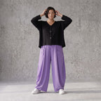 Flieder Ballonhose Leinenmix Oversize Lagenlook leger zeitlos weich fliessend sehr modern