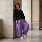 Flieder Ballonhose Leinenmix Oversize Lagenlook leger zeitlos weich fliessend sehr modern