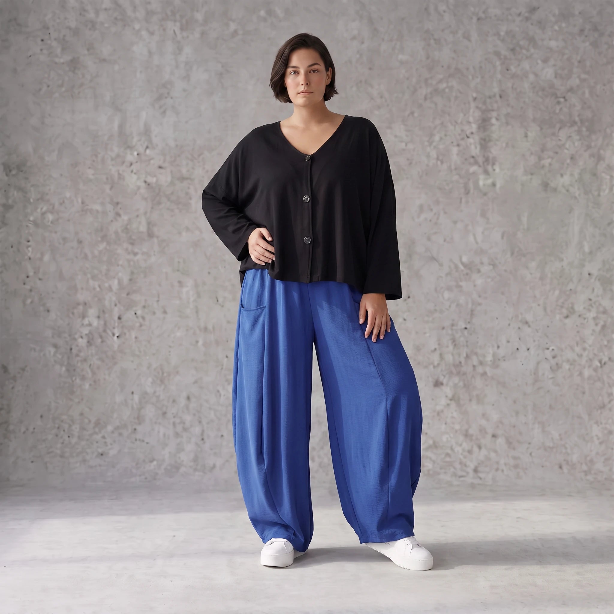 Royalblau Ballonhose im Lagenlook Oversize leger zeitlos edel aus Leinenmix luftig bequem