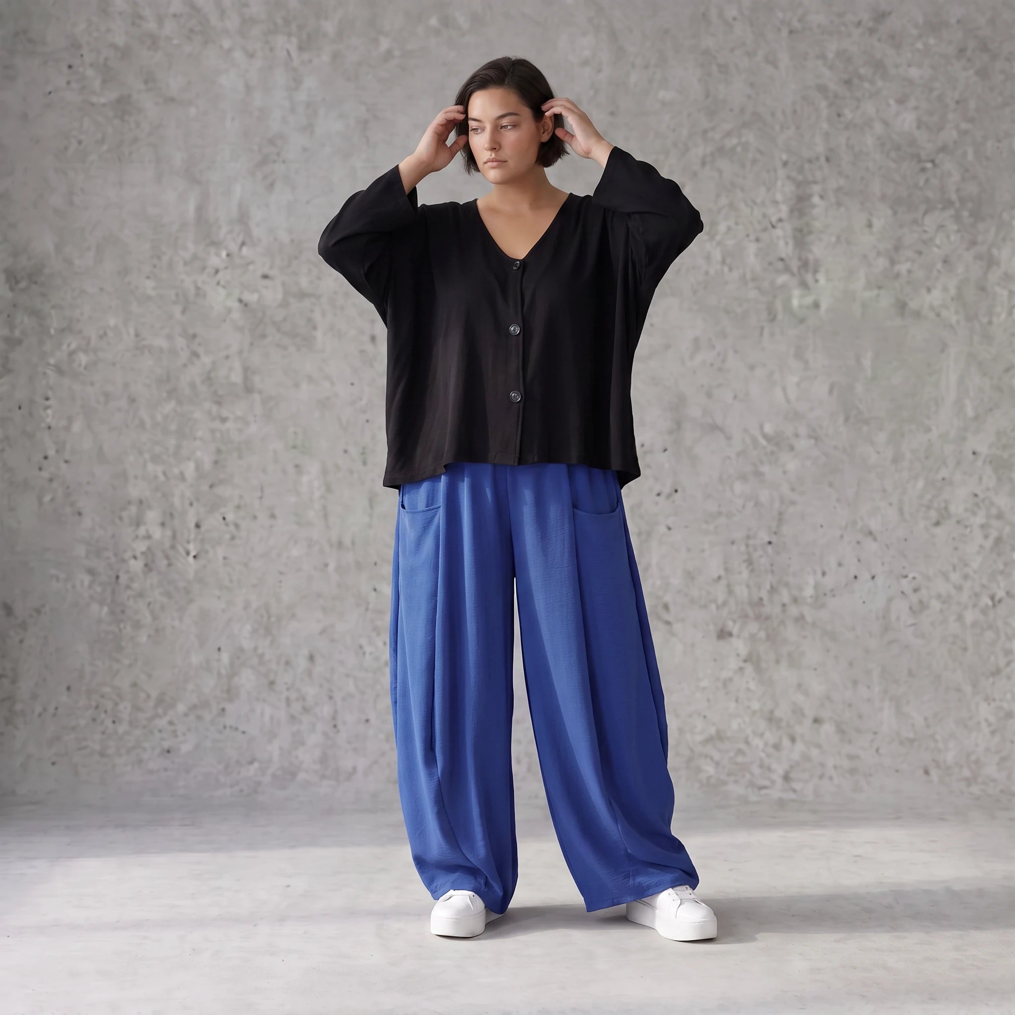 Royalblau Ballonhose im Lagenlook Oversize leger zeitlos edel aus Leinenmix luftig bequem