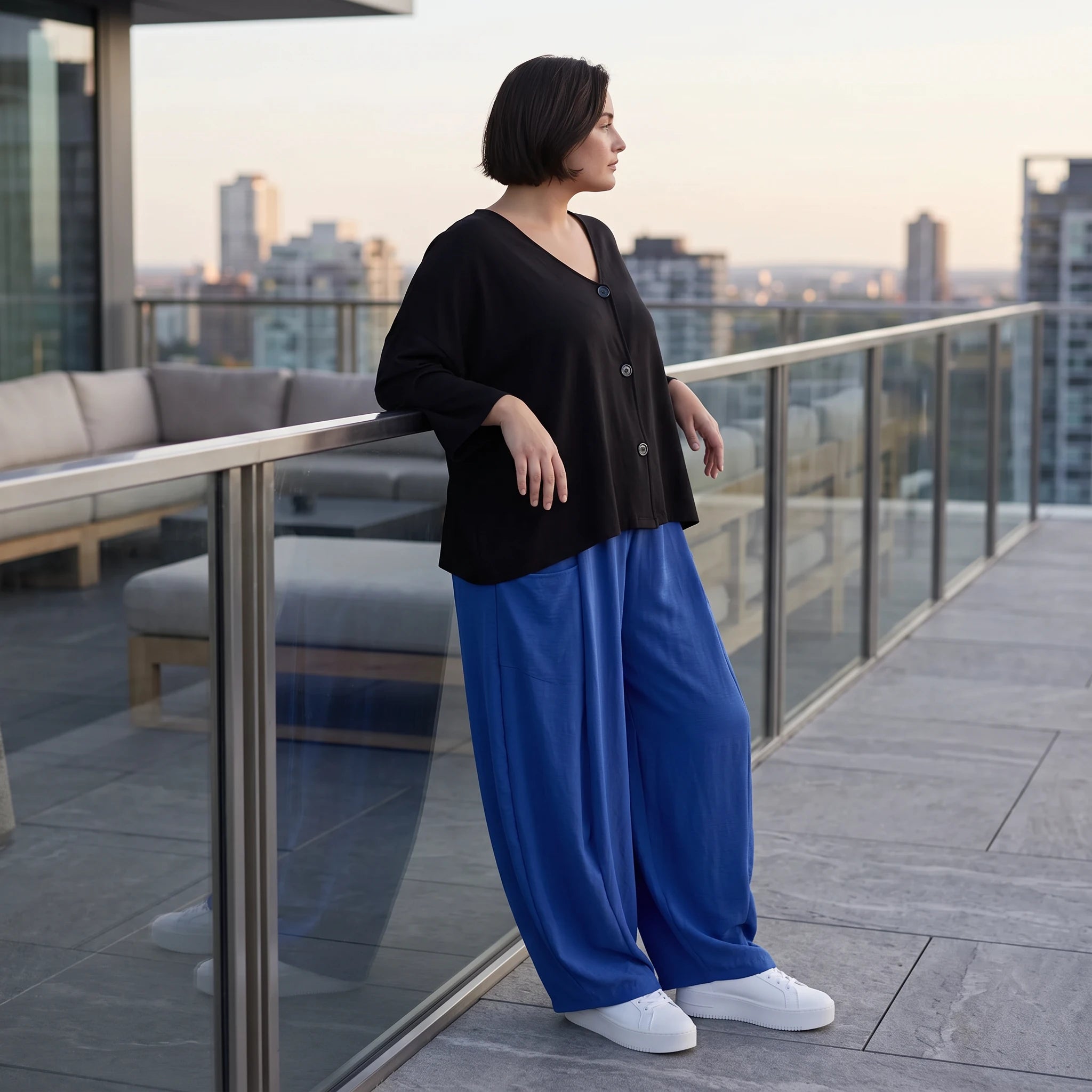 Royalblau Ballonhose im Lagenlook Oversize leger zeitlos edel aus Leinenmix luftig bequem