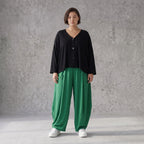 Smaragdgrün Ballonhose leger Oversize Lagenlook mit weitem Bein und leichter Leinenoptik