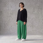 Smaragdgrün Ballonhose leger Oversize Lagenlook mit weitem Bein und leichter Leinenoptik