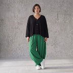 Smaragdgrün Ballonhose leger Oversize Lagenlook mit weitem Bein und leichter Leinenoptik