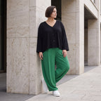 Smaragdgrün Ballonhose leger Oversize Lagenlook mit weitem Bein und leichter Leinenoptik