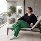 Smaragdgrün Ballonhose leger Oversize Lagenlook mit weitem Bein und leichter Leinenoptik