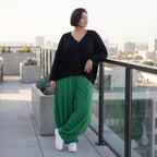 Smaragdgrün Ballonhose leger Oversize Lagenlook mit weitem Bein und leichter Leinenoptik