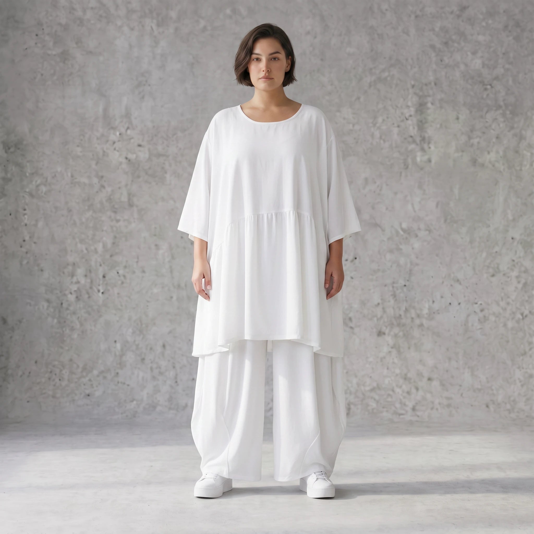 Weißes Leinenkleid im Lagenlook Oversize A-Linie leger zeitlos mit Taschen luftig leicht