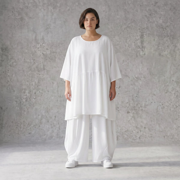 Weißes Leinenkleid im Lagenlook Oversize A-Linie leger zeitlos mit Taschen luftig leicht