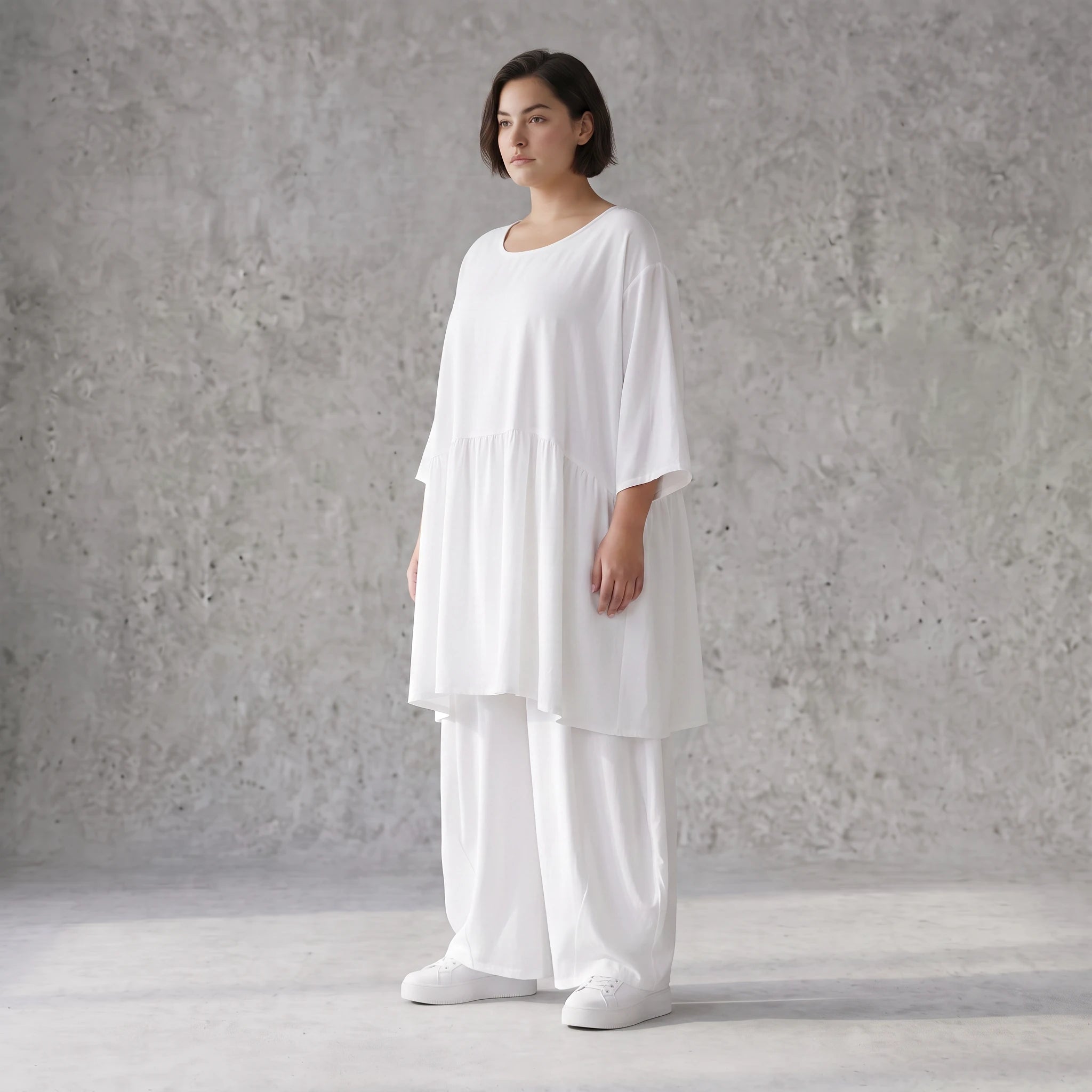 Weißes Leinenkleid im Lagenlook Oversize A-Linie leger zeitlos mit Taschen luftig leicht