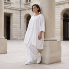 Weißes Leinenkleid im Lagenlook Oversize A-Linie leger zeitlos mit Taschen luftig leicht