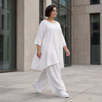 Weißes Leinenkleid im Lagenlook Oversize A-Linie leger zeitlos mit Taschen luftig leicht